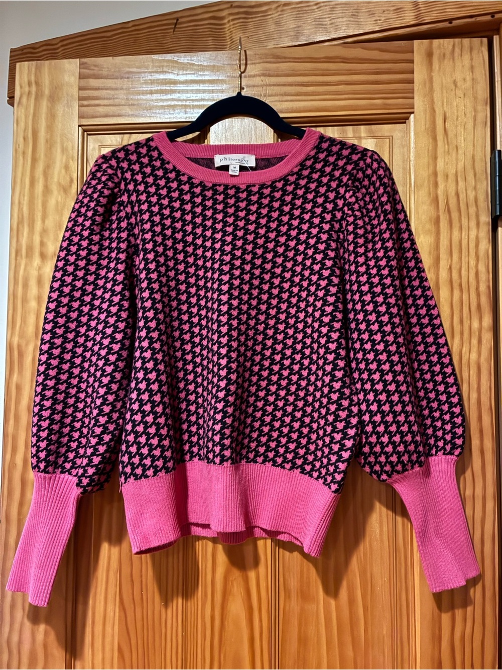 Philosophy Pink and Black Houndstooth Crewneck Sweater